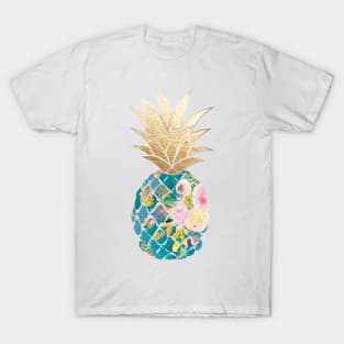 Aloha pineapple, teal + faux gold T-Shirt